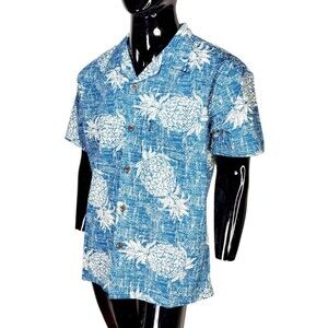 Vintage Palmwave Pineapple Print Tiki Aloha Hawaiian Travel Vacation Party Shirt